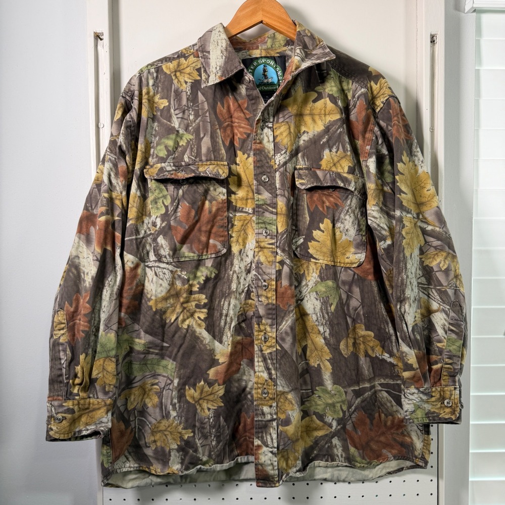 Master Sportsman Mens XL Camo Leaf Print Cotton Button Up Hunting Shirt Rugged